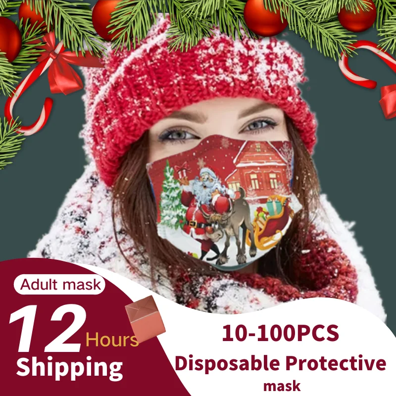 10/50/100PCS Christmas Mask Adult Disposable Face Anti Dust navidad mascarillas quirurgicas noel masque chirurgical mascara |