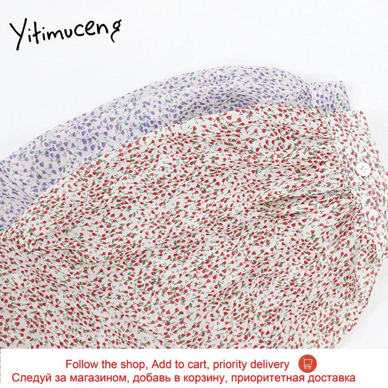 

Yitimuceng Vintage Floral Print Dress For Women Midi Chiffon Boho Dresses High Waist Pink Apricot 2021 Summer Korean Fashion New