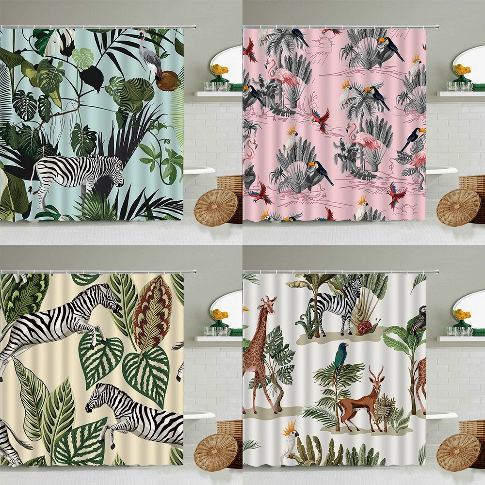 

Plant Shower Curtain Tropical Zebra Waterproof High Quality Flower pattern Bathroom Curtain Fabric Beautiful Decor With Hooks