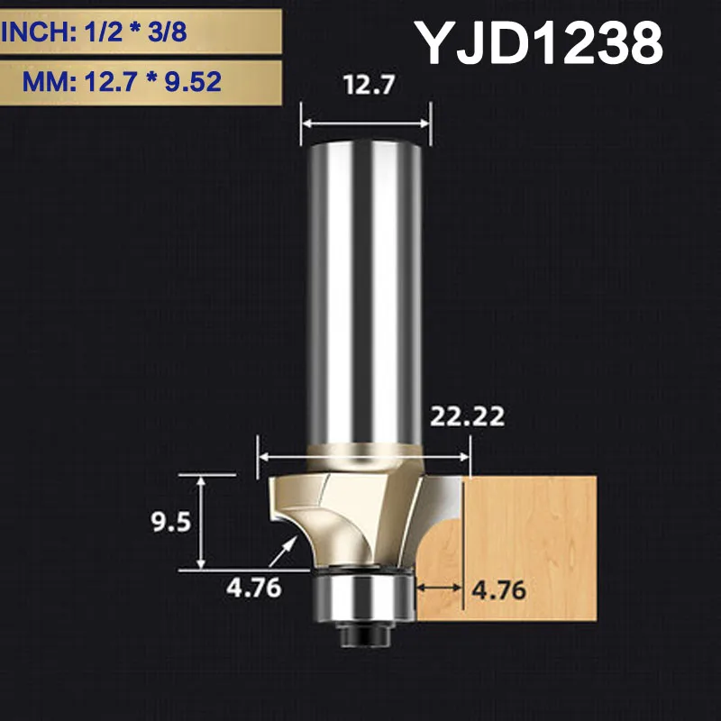 YJD1238 Tideway круглая фреза для отделки кромки бит 1/" хвостовик для деревообрабатывающего инструмента 2 Флейта концевая фреза с подшипником Фрезерный резак Угловой - Длина режущей кромки: YJD1238