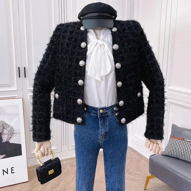 

Design Tassel Plaid Tweed Short Jacket Korean Fashion Vintage Women Luxury Coat Spring Autumn Harajuku High Quality Outerwear