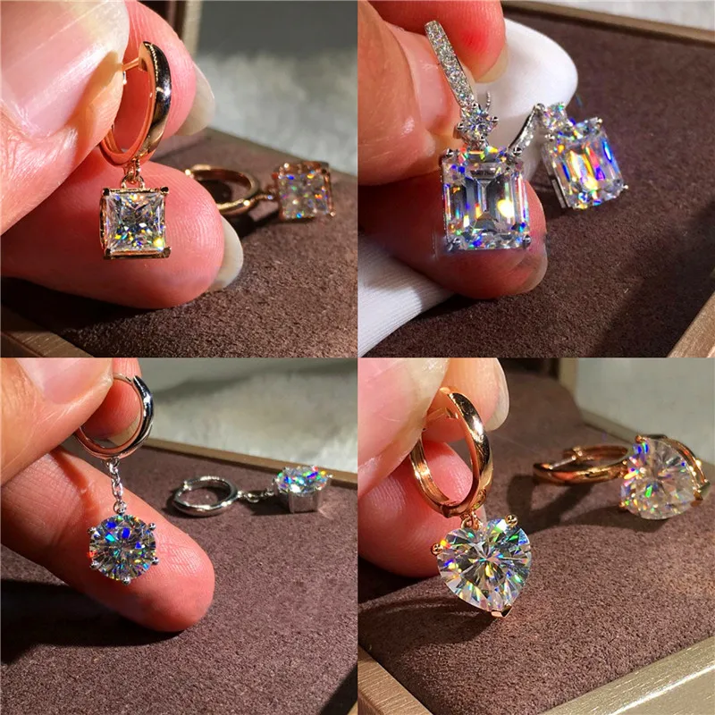 Серьги-подвески для невесты квадратные круглые в форме сердца из белого розового