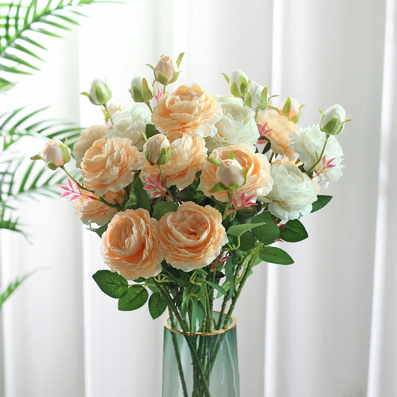 

66cm Beautiful Rose Peony Artificial Silk Flowers Small bouquet flores Wedding Decoration Home Party Spring Fake Flower