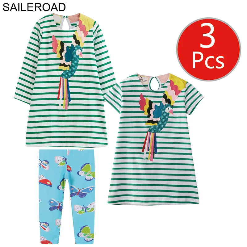 SAILEROAD Девушки Мода 3 шт. Детская Одежда Набор Платье Леггинсы Наряды на Лето Осень Малышей Платья Партии Костюмы - Цвет: 7684-6174-1128 photo