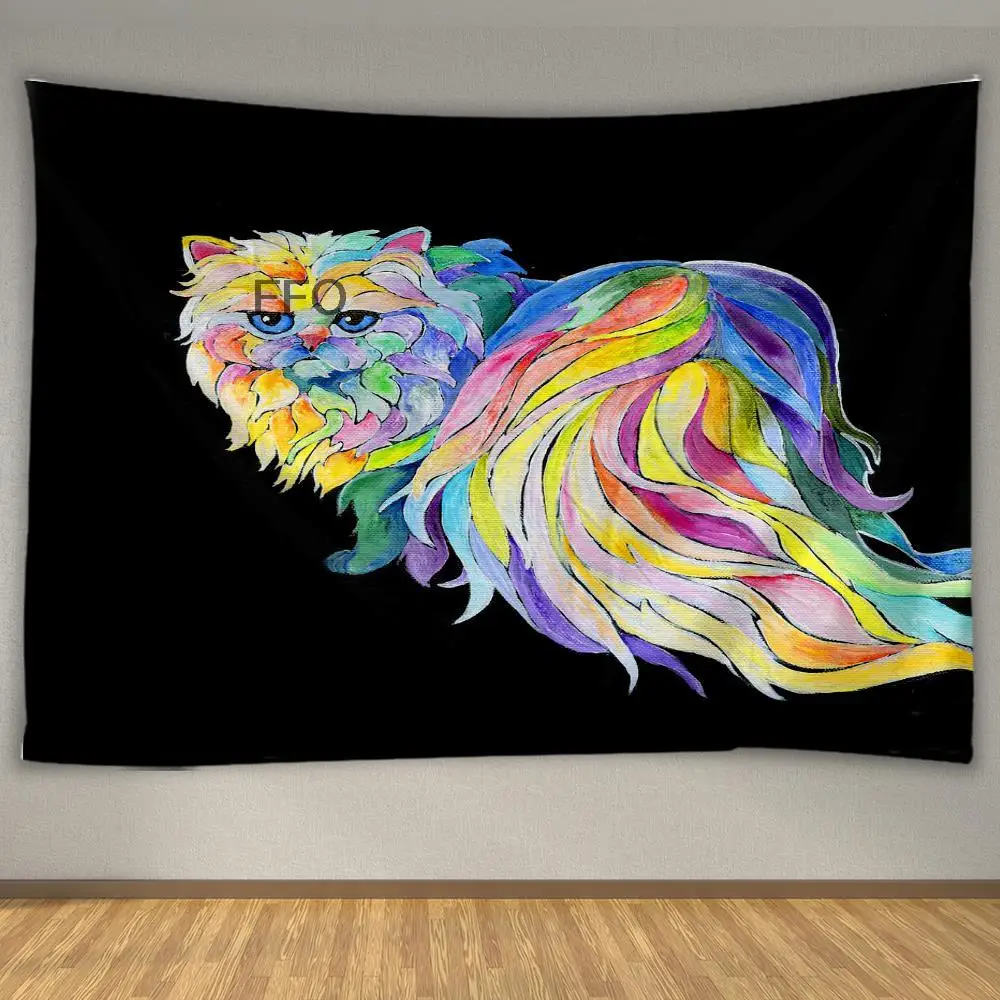 

FFO Colorful Cat Tapestry Kawaii Home Decor Tapestry Wall Hanging Mandala Witchcraft Boho Style Bedroom Living Room Sofa Blanke