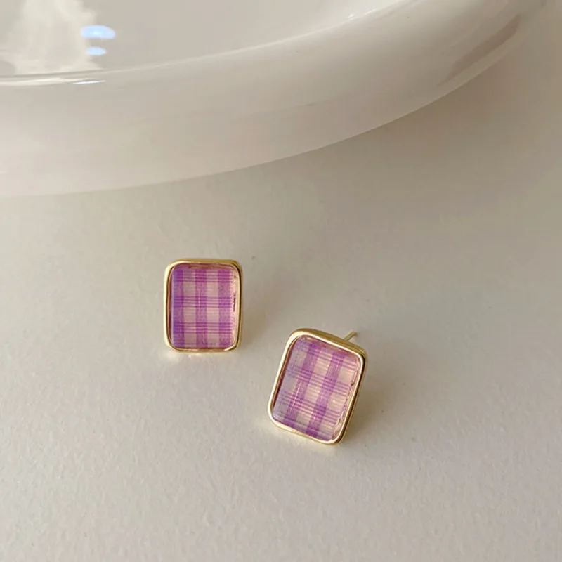 

Korea New Geometric Square Plaid Acrylic Earrings Female Sweet Earrings Fashion Sweet Romantic Cute Color Girls Dating Jewelry