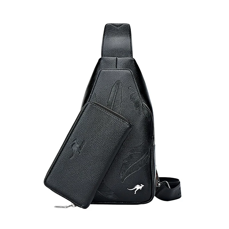 Black with wallet Роскошная брендовая нагрудная сумка для мужчин через плечо сумки через плечо Theftproof слинг кожаная нагрудный сумка мужской наплечный мешок поясная сумка - Цвет: Black with wallet