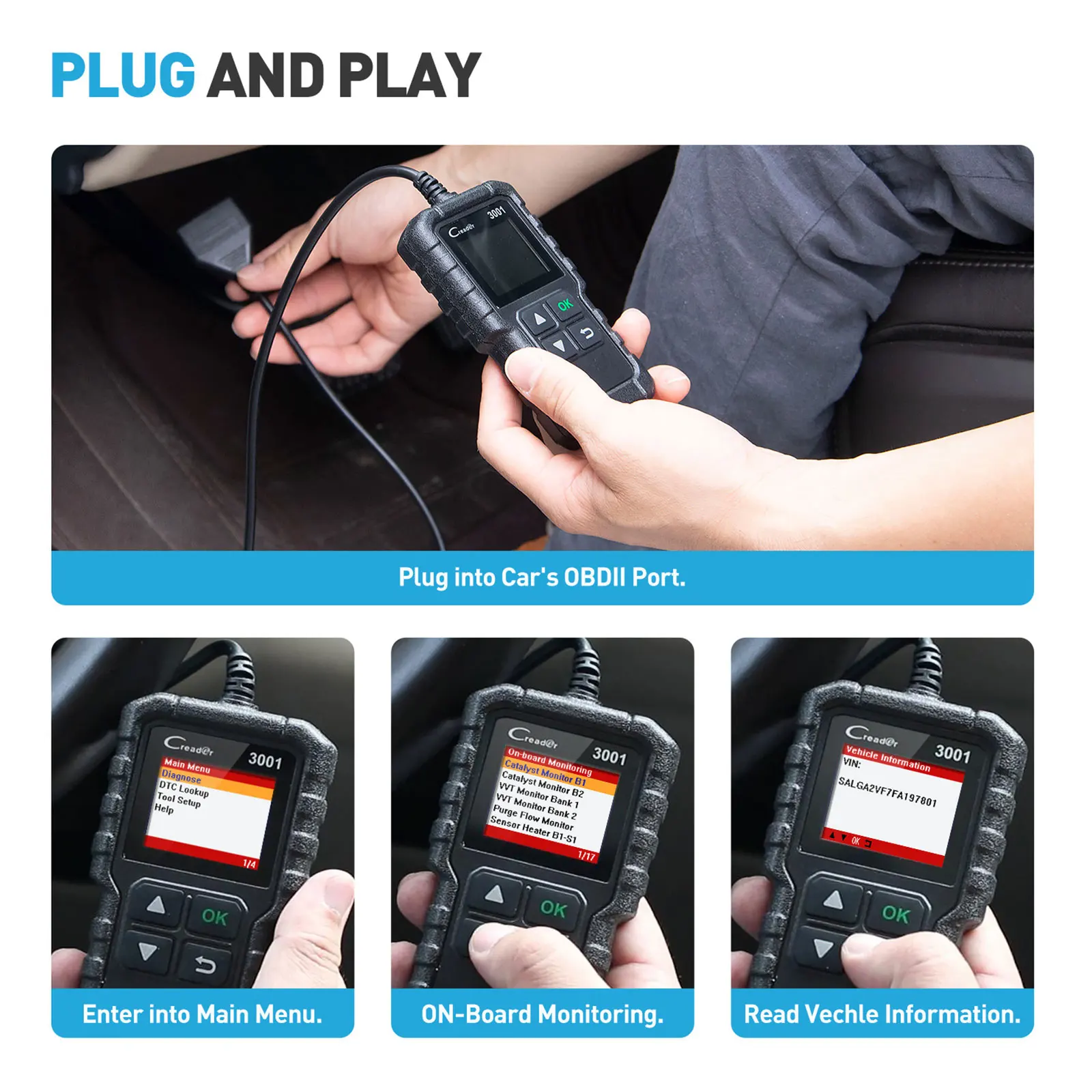 

Car Diagnostics X431 Creader CR3001 OBD II Code Reader CR3001 Car Detector 9-18V Multifunction Reading Codes Car Detector