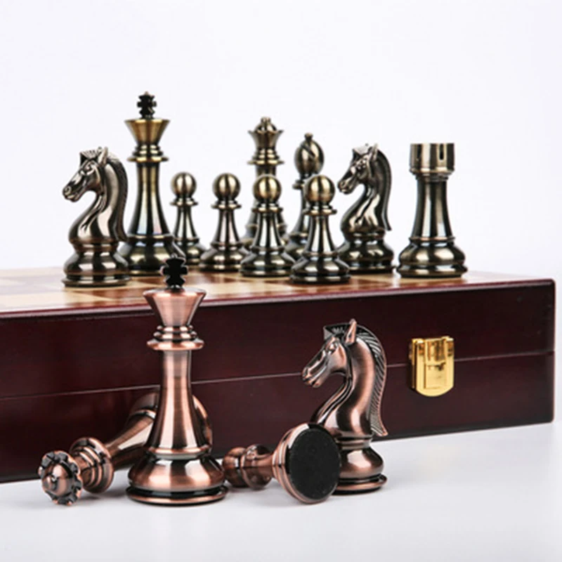 Chess Games Sets Metal Glossy Pieces Set 30*30cm High-end Luxury Professional Wooden Board Children Adult Gift Ornaments | Спорт и