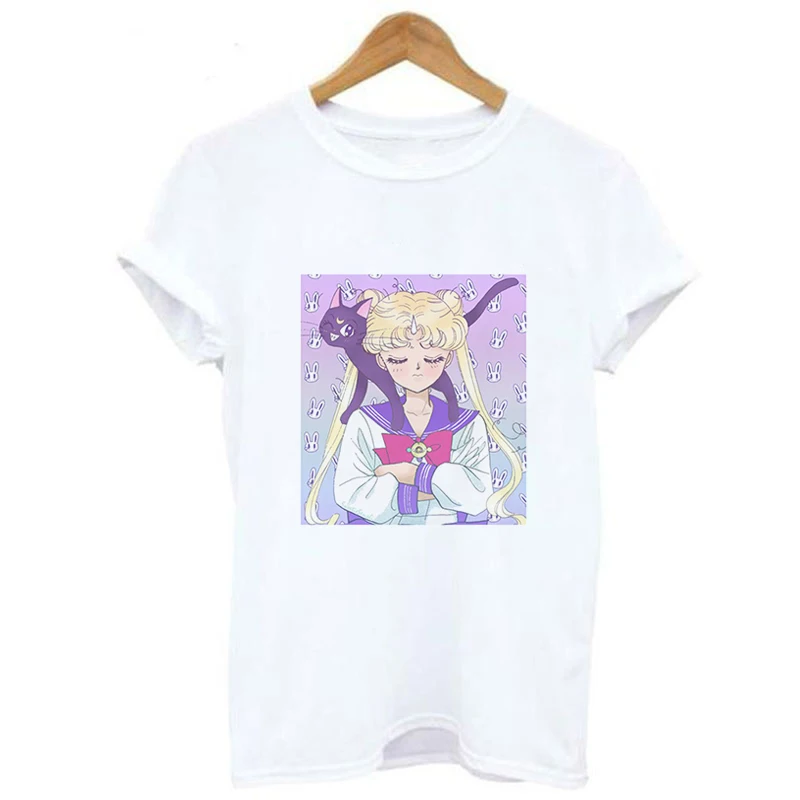 Harajuku Sailor Moon T Shirt New Fashion Pattern Streetwear Tops Loose Short Sleeve Women Tshirt Kawaii Print Couple Clothes