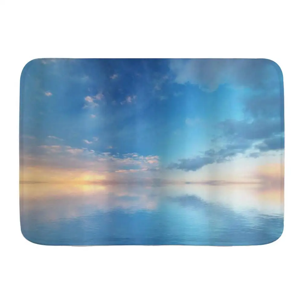 Door Mats,Nature Inside Out Sky and Sea Looks Like Combined in Horizon Ocean Clouds Tranquil Peace Theme,Kitchen Floor Bath Rug