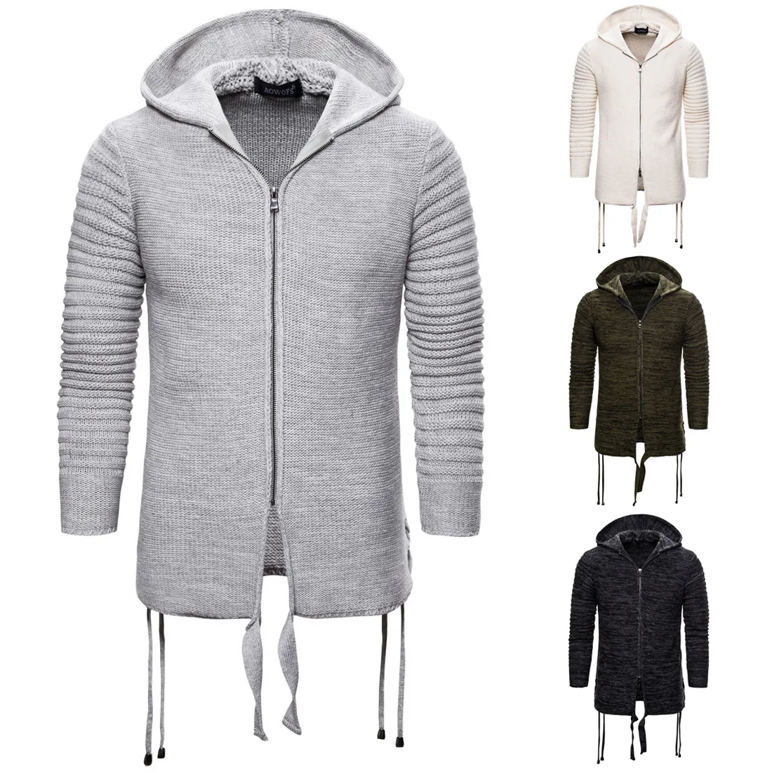 YM031 новый модный однотонный мужской свитер с капюшоном на молнии большого