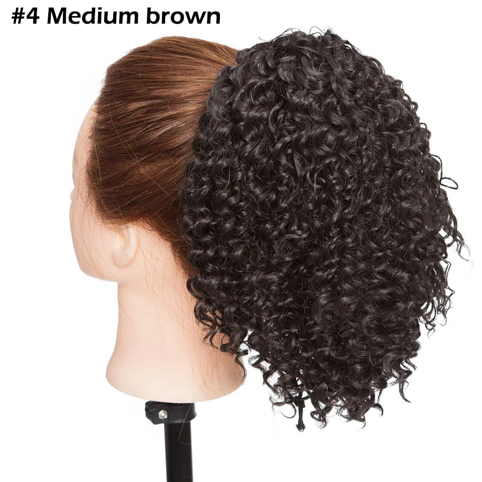 medium brown Заколка для хвоста на шнурке, кудрявые, кудрявые, заколка для хвоста, конский хвост, 8 дюймов, короткое, обтягивающее, синтетический хвост, волосы для африканских - Цвет: medium brown