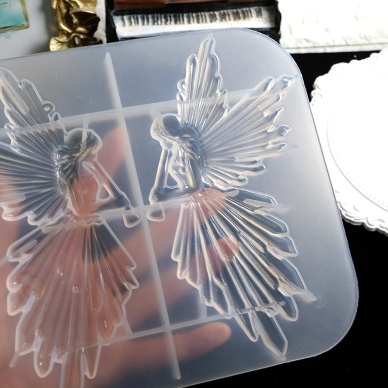 

DIY Crystal Epoxy Resin Mold Girl with Flute Angel Mirror Shiny Silicone Mould
