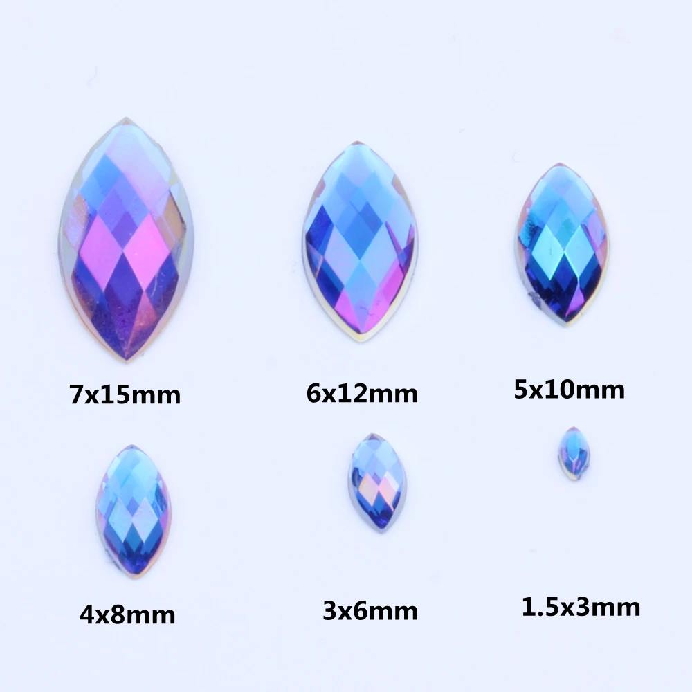 3x6-4x8mm Средний пакет AB Цвет глаз Шап толстый задний акриловый горный хрусталь