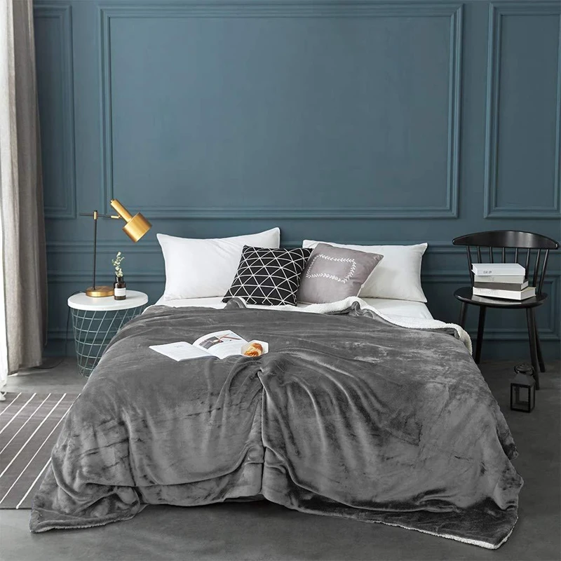 

Blanket Silver Grey Travel Fleece Throws Warm Reversible for Bed&Couch