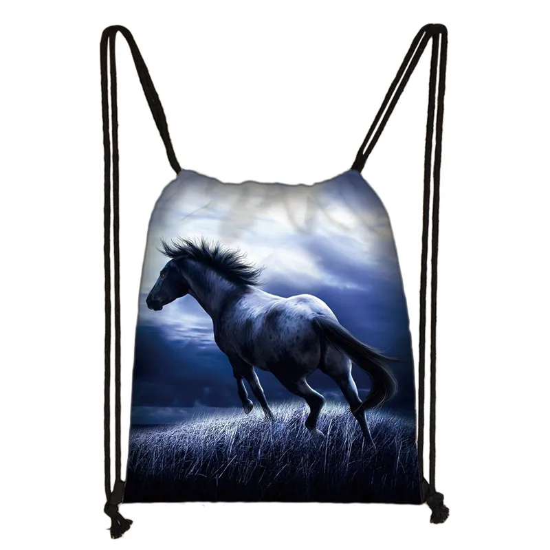 SKD-M0018 elegent animal horse print drawstring bag women men storage bag fashion rucksack cute pony boys girls backpack kids bookbag gift - Цвет: SKD-M0018