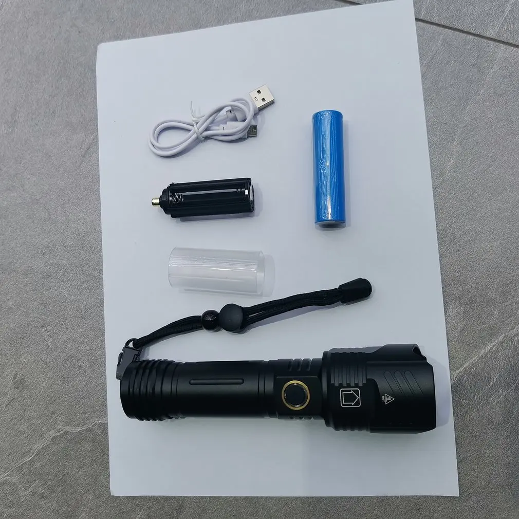 

XHP90 LED Flashlight Retractable Zoom USB Rechargeable Outdoor Waterproof Handheld Light Power Bank Safety Hammer