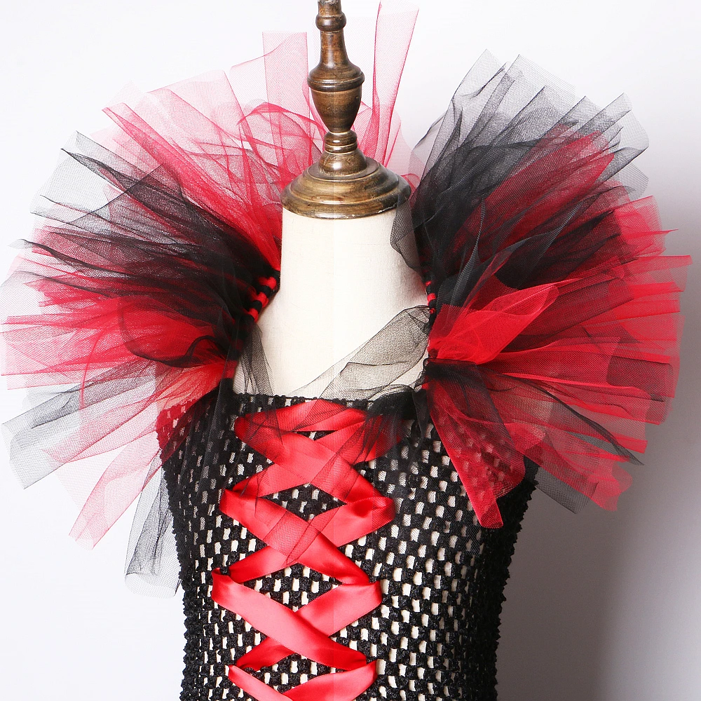 Красный черный костюм ведьмы детское платье-пачка для девочек длиной до