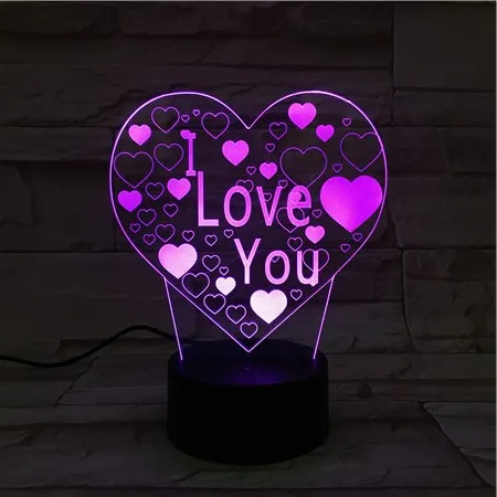 3D ночной Светильник День Святого Валентина подарок Романтика I Love You Heart