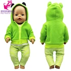 Одежда для куклы, куртка с капюшоном и зеленой лягушкой, Одежда для куклы 18 дюймов, пальто, брюки, комплект детской одежды для игрушек