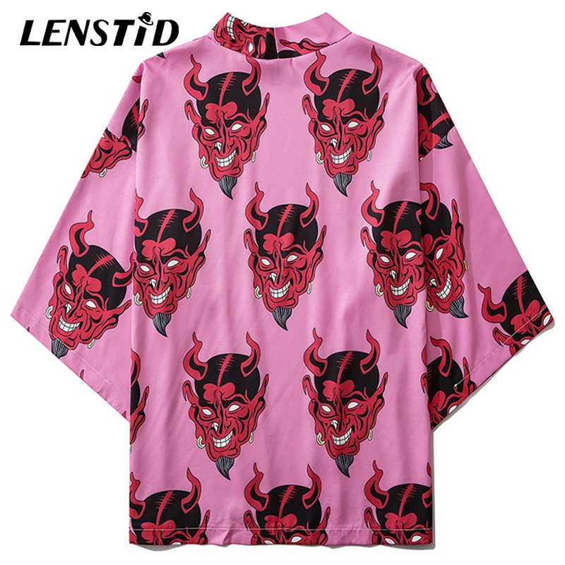 Мужское кимоно с длинным рукавом LENSTID тонкое японское принтом призрака уличная