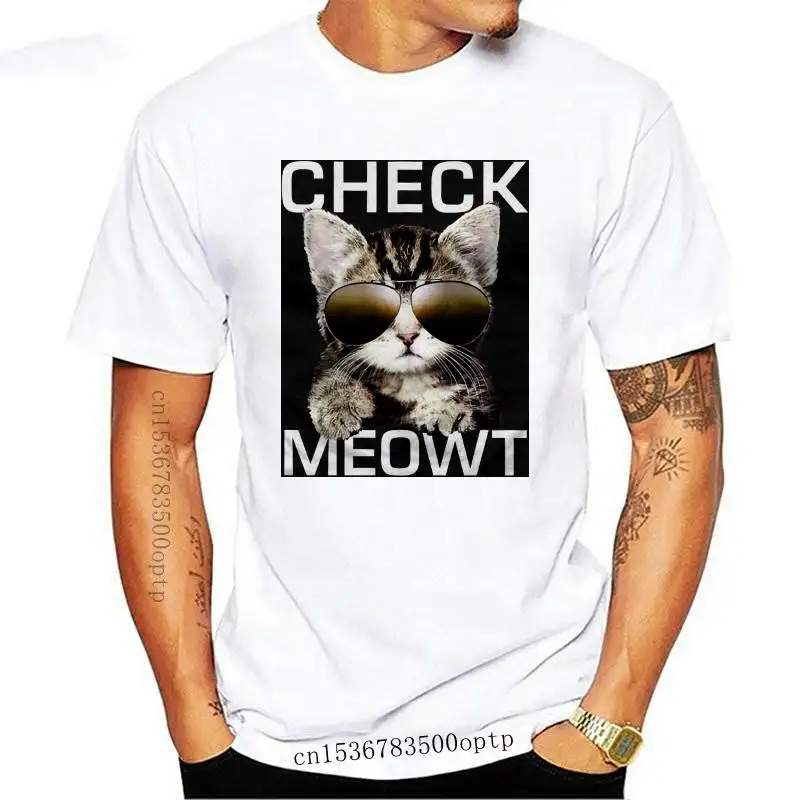 

New Humor Check Meowt Cat Sunglasses Graphic Men's Black T-Shirt Retro Leisure Breathable Tee Shirt
