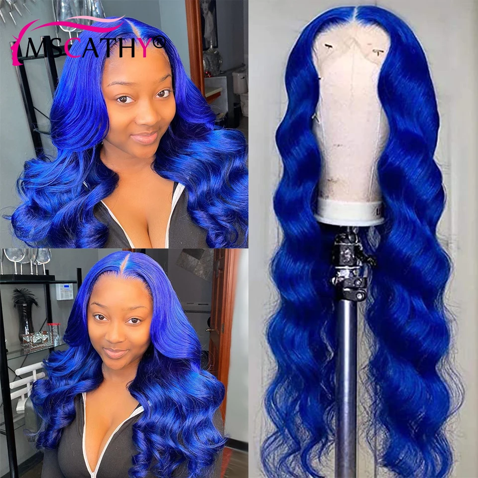 

30 Inch Long Blue Colored Lace Front Human Hair Wigs For Women Brazilian Remy Body Wave HD Transparent Lace Frontal Wig