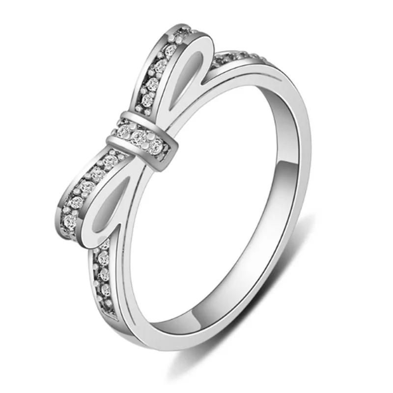 

Authentic S925 Silver Plated Sparkling Bow Ring For Women Wedding Party fit Lady Fine Jewelry