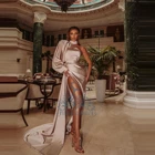 Атласное платье цвета хаки с одним открытым плечом, пикантное вечернее платье с высоким Боковым Разрезом и юбкой-годе, со шлейфом, Модное пышное платье для выпускного вечера