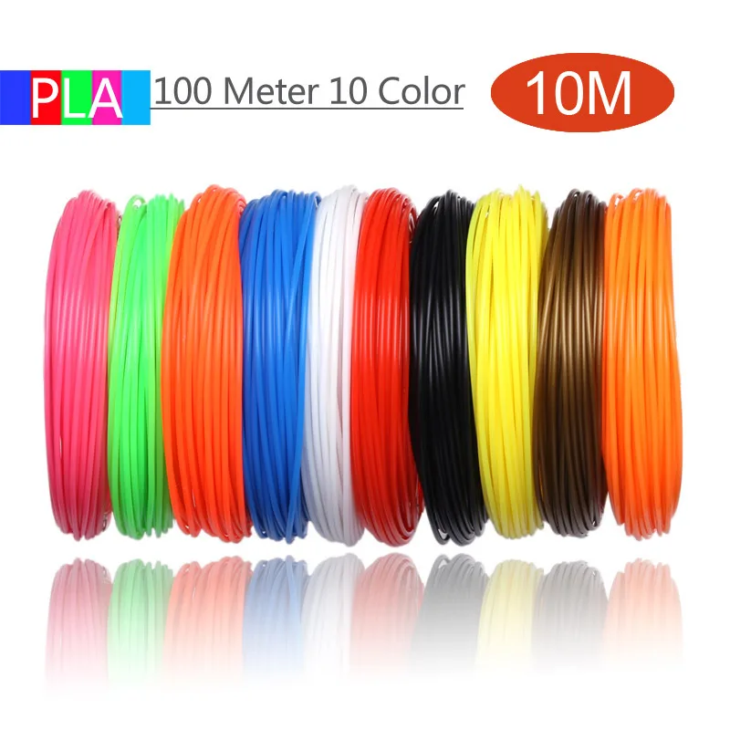 100 Meter 10 Color 3D Ручка PLA Filament 200 метров, 20 цветов, 1,75 мм, пластиковые нити, 3 d материалы для принтера, для 3D ручек, детские подарки на день рождения - Цвет: 100 Meter 10 Color