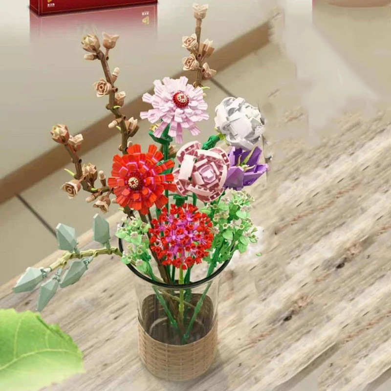 

New MOC Phalaenopsis Cotton Rose A Bunch of Flowers Building Block Bricks DIY Indoor Decoration Toys for Children Gifts