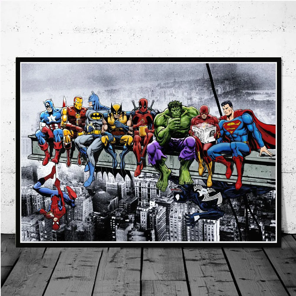 Супергерои сидят в рядах смешная фотокартина Marvel Человек паук Железный человек