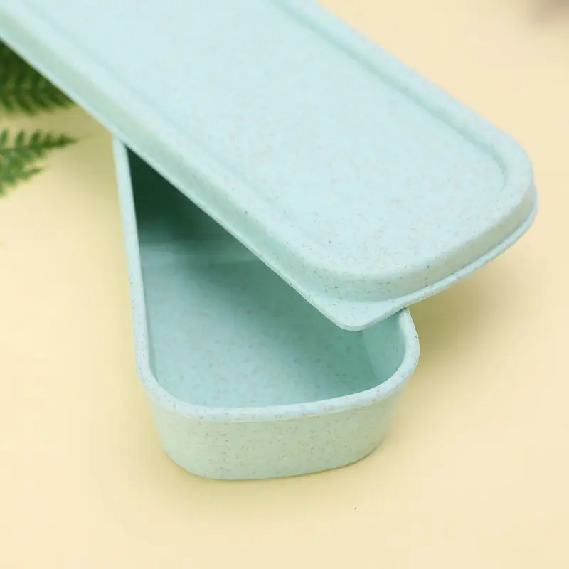 

WSND Portable Eco-Friendly Wheat Straw Cutlery Camping Picnic Box Dishware Kitchen Utensils Case Travel Stationery