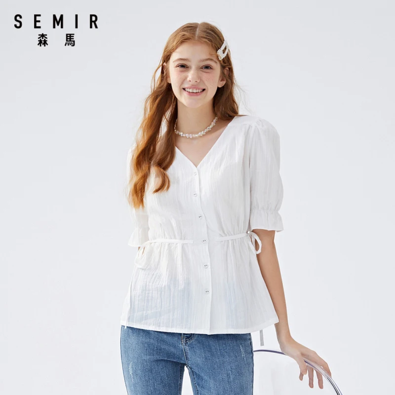 Semir 2020 летняя новая блузка с v образным вырезом Женская хлопковая рубашка