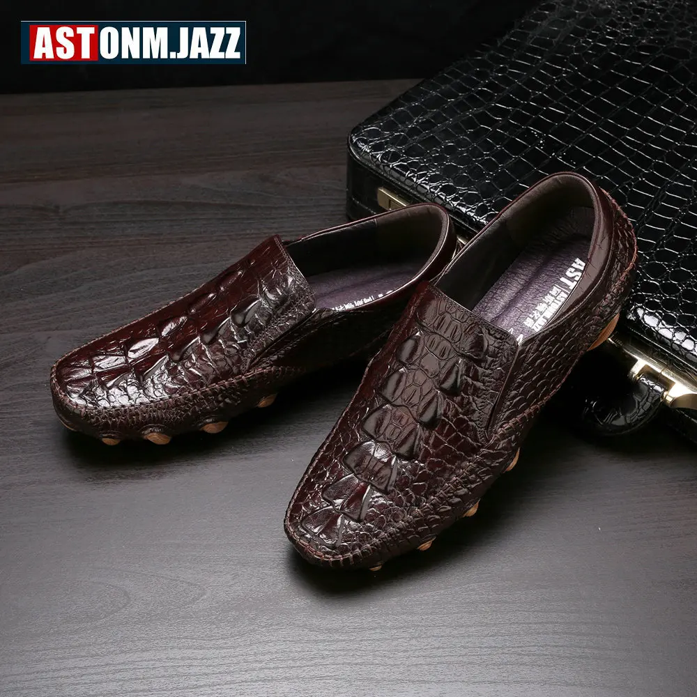 Мужские кожаные туфли-Осьминог без застежки лоферы из крокодиловой кожи деловые