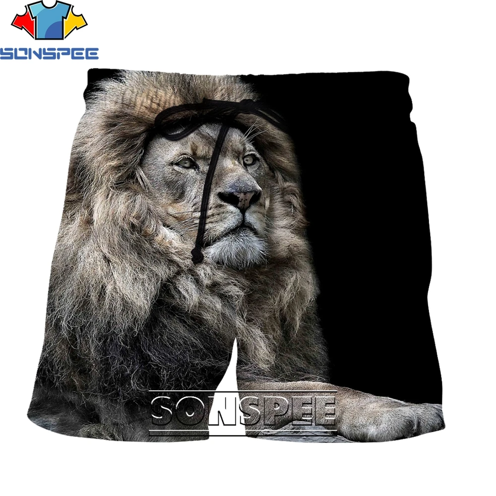 

SONSPEE Animal King of Beasts Lion 3D Printing Men's Shorts Summer Creative Harajuku Personality Hip Hop Street Shorts