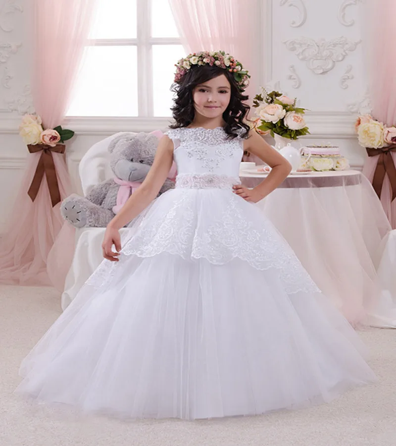 

NEW Flower Girl Dresses First Communion Dresses for Girls Beaded Applique Kids Evening Gowns
