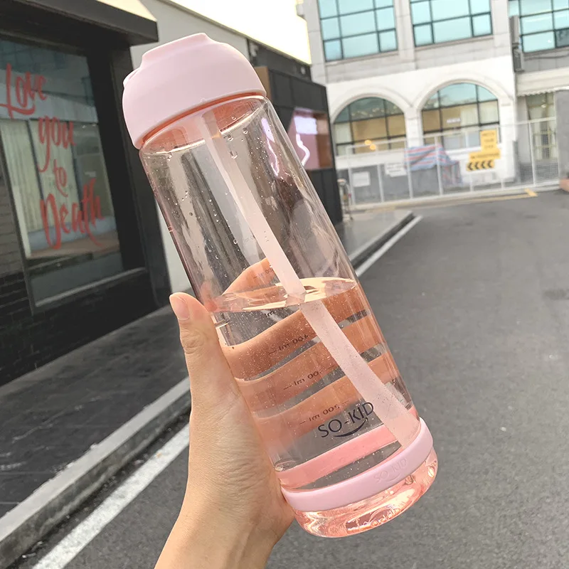 Pink-1000ml Школьная бутылка для воды с соломой Bpa бесплатно Пластик бутылка для воды Спортивная бутылка для питьевой воды 1000 мл 1L для девочек 550/850/1000 мл - Цвет: Pink-1000ml