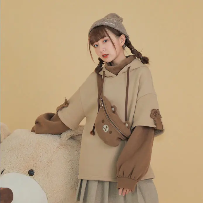 

harajuku aesthetic bear anime hoodie women korean kawaii crewneck long sleeve oversized streetwear kpop fall winter clothes tops