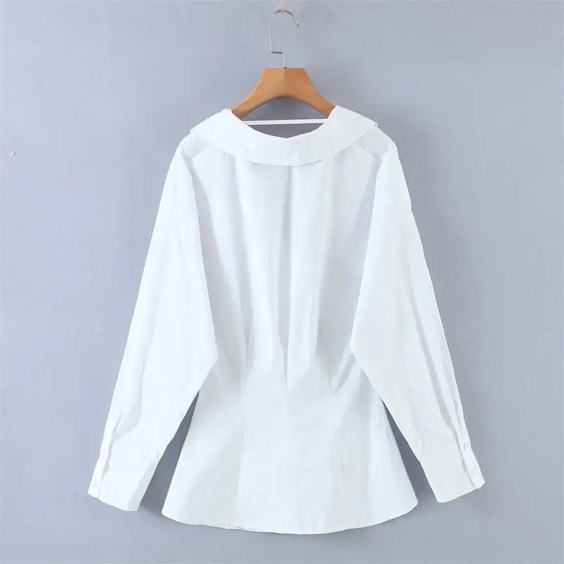 

2021 Spring Summer ZA Women Blouses Solid Shirts Office Fashion Lady Female Tops Korean Style Turn Down Collar Blouses