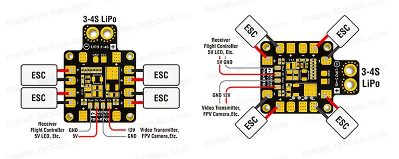Matek системы PDB распределительная плата питания XT60 W/BEC 5V& 12V 2oz медь для RC Вертолет FPV Quadcopter Muliticopter Дрон