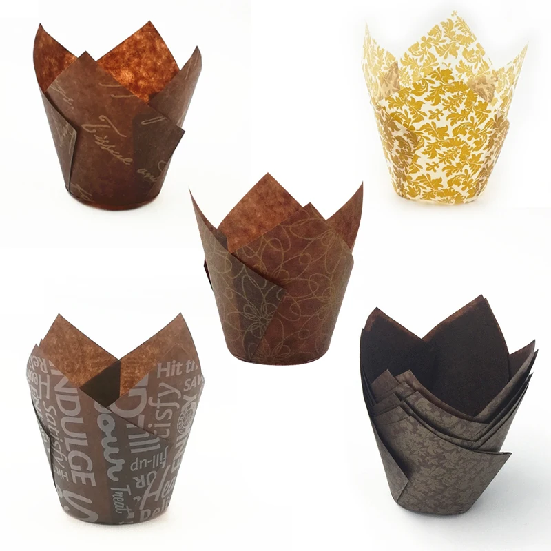 Новинка бумажный стиль чашка для выпечки кексов свадебной вечеринки тюльпан