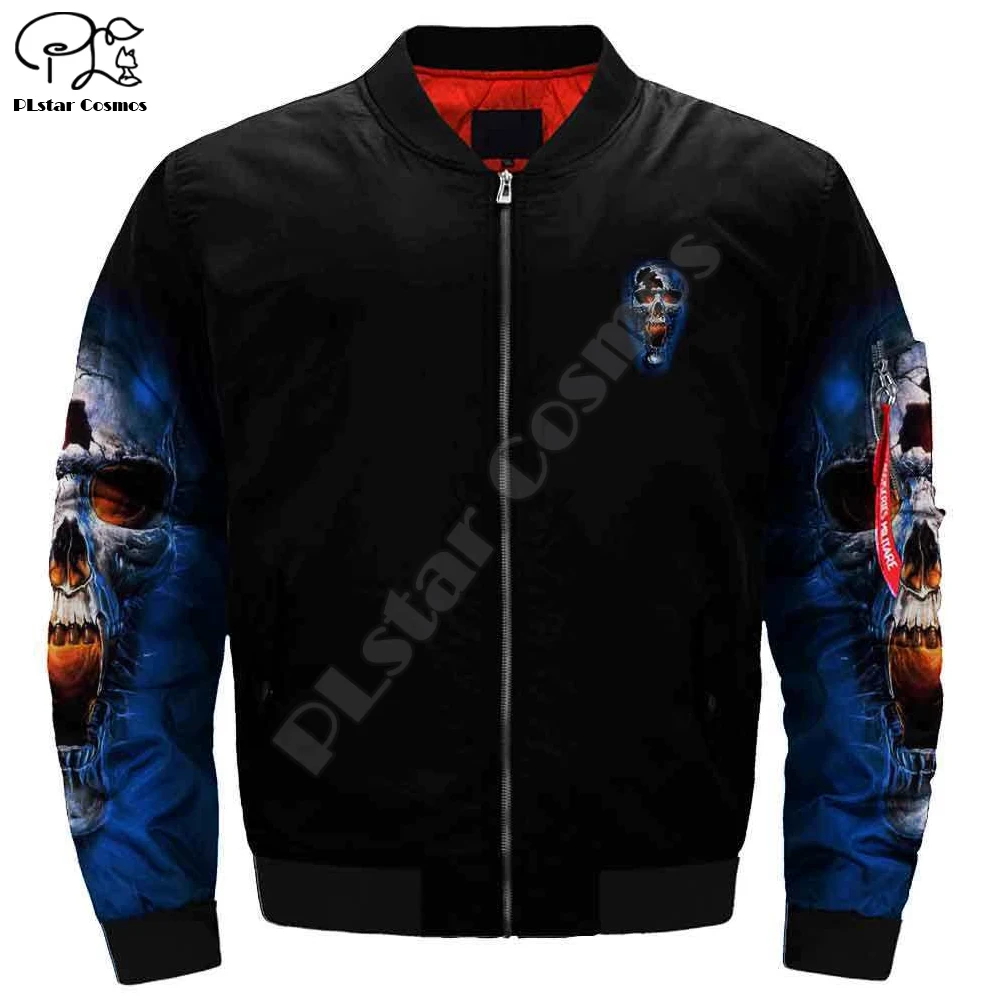 Men 3d Bomber Jackets trippy skull Print winter autumn zipper Flight Jacket casual unisex Harajuku halloween Streetwear coat