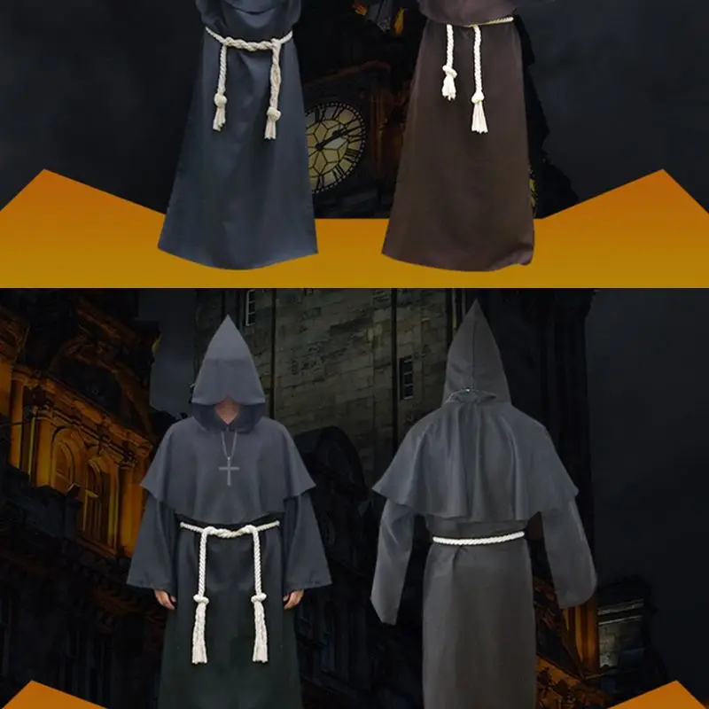 

Unisex Halloween Robe Hooded Cloak Costume Cosplay Monk Suit Adult Role-playing Decoration Clothing F3MD