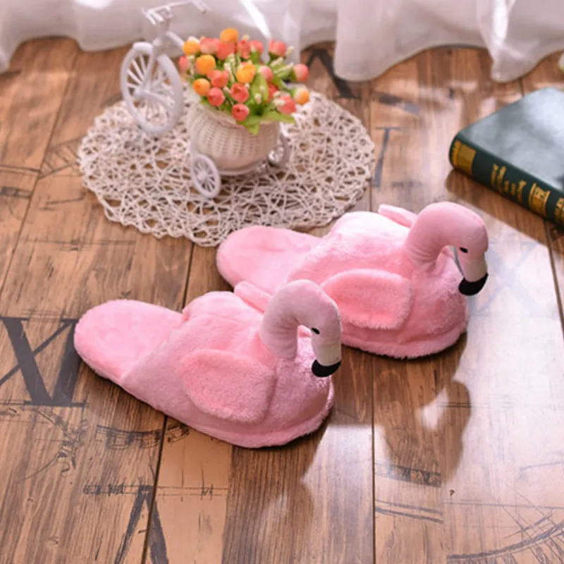Прямая поставка зимние женские домашние тапочки шлепанцы с Фламинго теплые