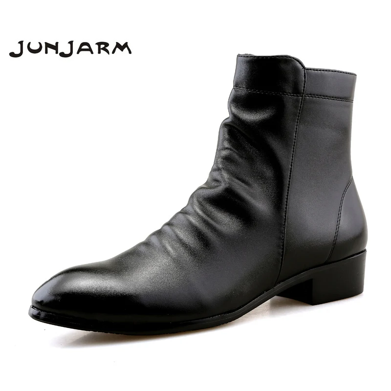 JUNJARM; модные мужские Ботильоны; мужские ботинки из мягкой кожи; Мужская водонепроницаемая теплая обувь; удобная мужская обувь черного цвета