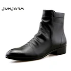 Ботинки мужские JUNJARM, из мягкой кожи, водонепроницаемые, черные, теплая обувь