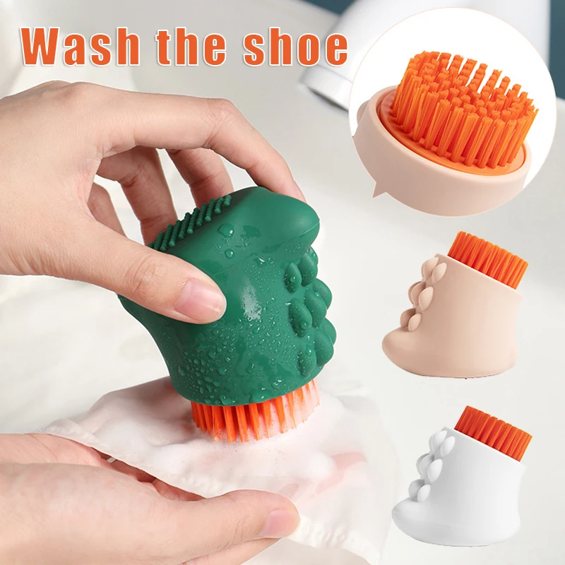 

Small Size Laundry Brush Cartoon Little Dinosaur Silicone Soft Particles Three Sides Rubbing Clothes Toy Cleaning Brush