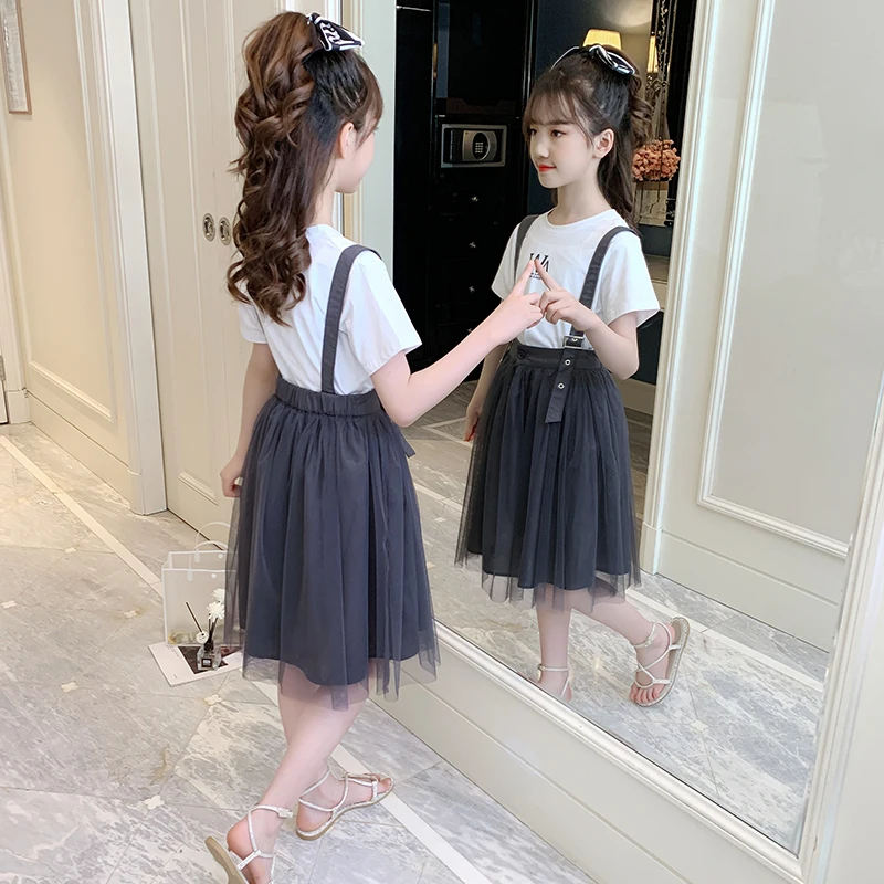 Сетчатая модная корейская детская одежда знаменитостей Новинка Лето 2021 платье